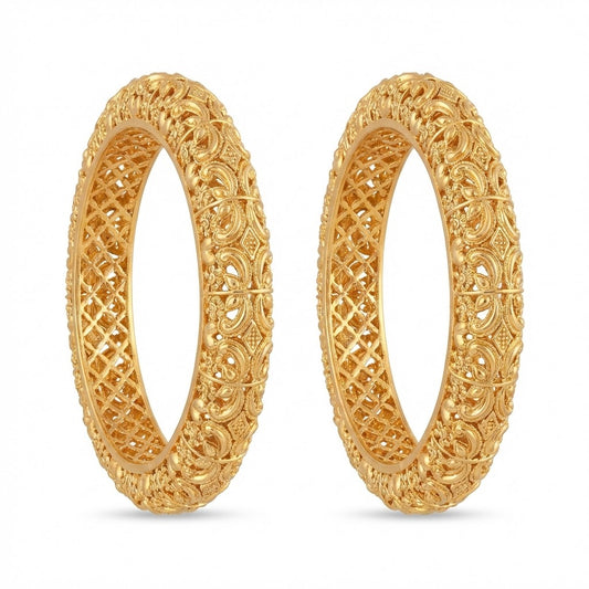 Gold Plated Hand-Carved Openable Bangle Set - 2 Piece