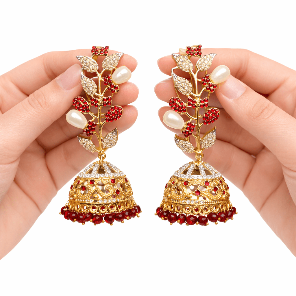 22K Gold Zirconia Statement Stud Earrings | Handmade Ethnic Bridal Jewellery - Riwaaj