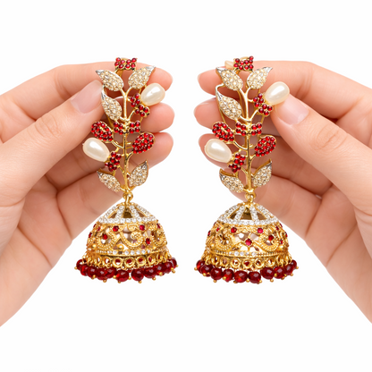 22K Gold Zirconia Statement Stud Earrings | Handmade Ethnic Bridal Jewellery
