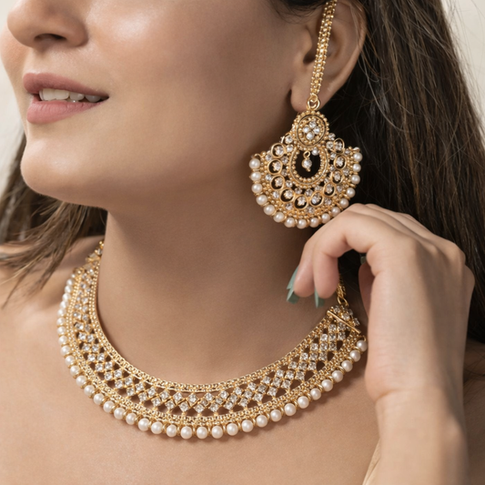 Pearl Elegance Kundan Necklace Set