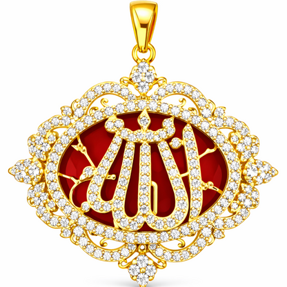 Elegant gold-plated Allah pendant with sparkling zircon stones.