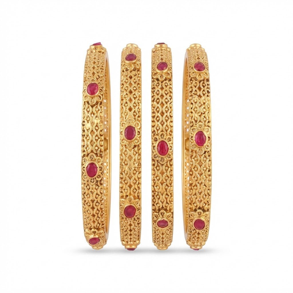 Ruby Heritage Gold Plated Bangle Set - 4 Piece - Riwaaj