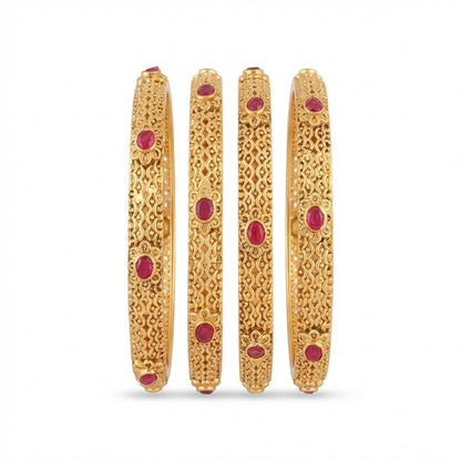Ruby Heritage Gold Plated Bangle Set - 4 Piece - Riwaaj