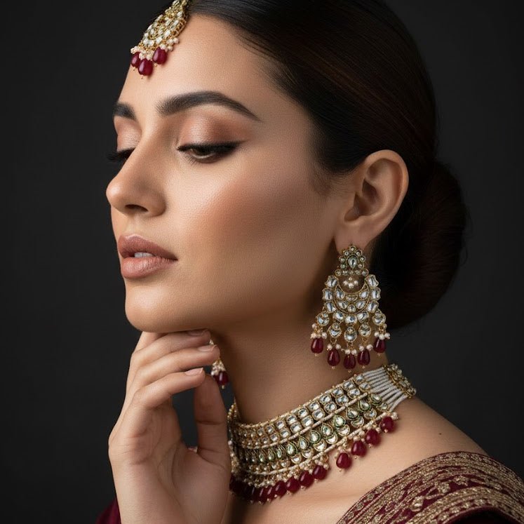 Heritage Kundan Jewelry Set - 4 Piece Gold Plated - Riwaaj