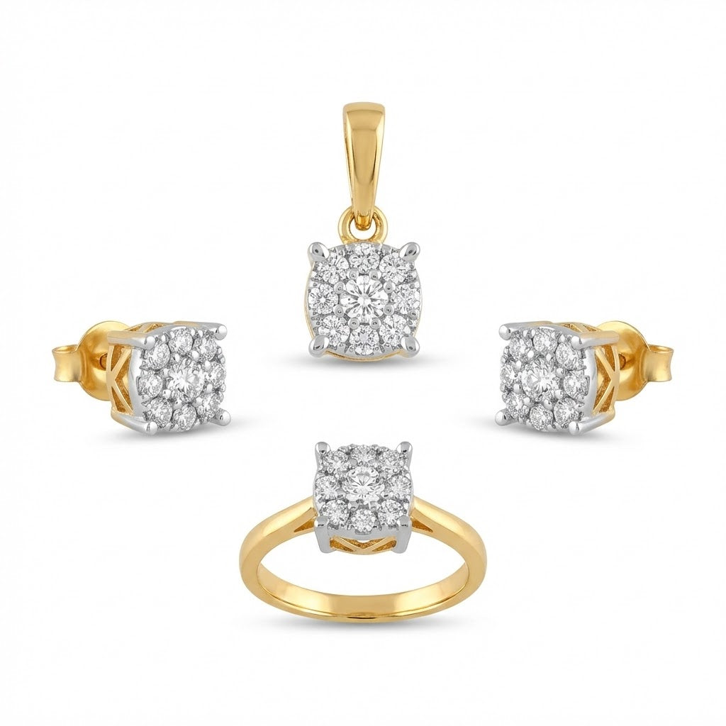 Square Cluster Zirconia Jewelry Set - 3 Piece Gold Silver Plated