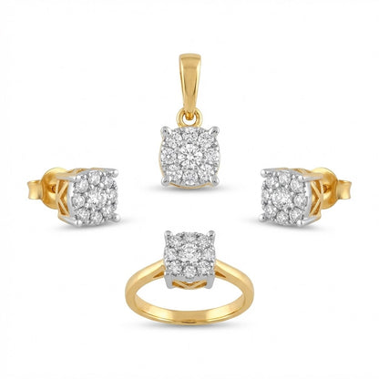 Square Cluster Zirconia Jewelry Set - 3 Piece Gold Silver Plated
