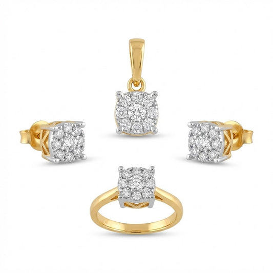 Square Cluster Zirconia Jewelry Set - 3 Piece Gold Silver Plated