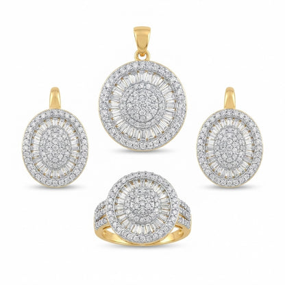 Gold & Silver Plated Oval Halo Jewelry Set - Pendant, Ring & Earrings