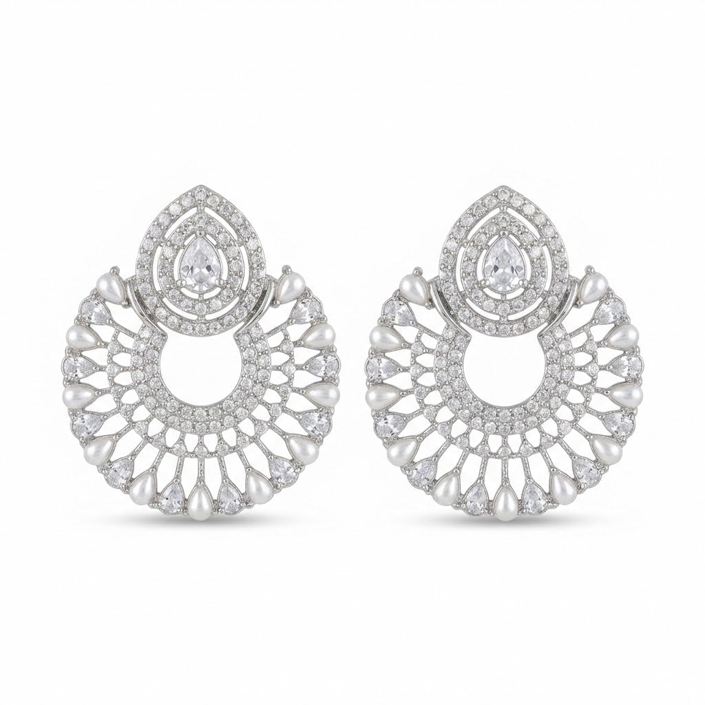 Silver Moon Drop Stud Earrings - Riwaaj