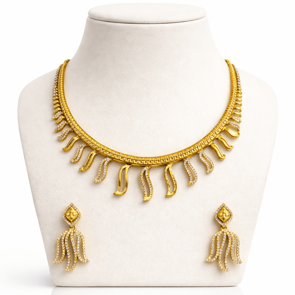 Modern Fringe Collar Necklace Set - Contemporary Gold Plated Jewelry - Riwaaj