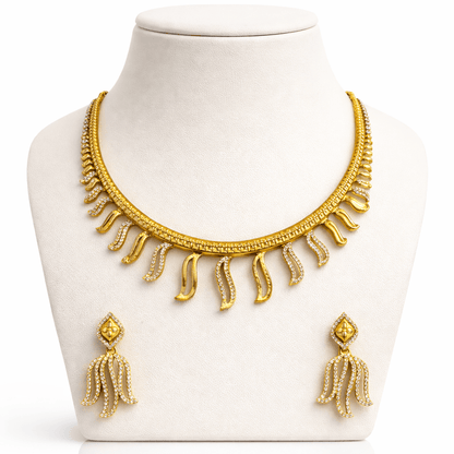 Modern Fringe Collar Necklace Set - Contemporary Gold Plated Jewelry - Riwaaj