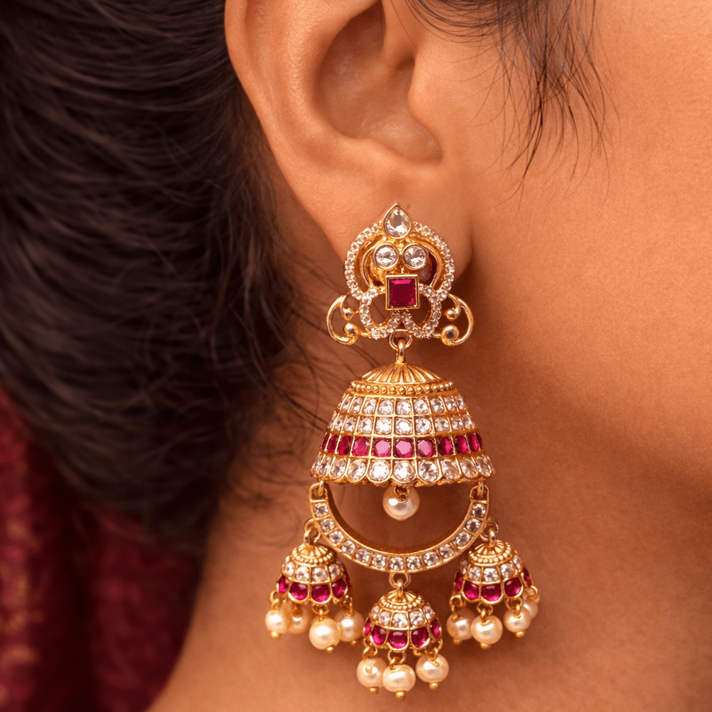 Zarina Jhumka Drop Earrings – Gold Kundan & Pearl - Riwaaj