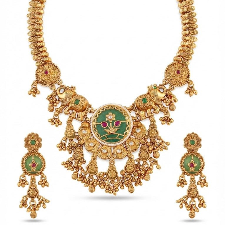 Mughal Garden Elephant Heritage Set - Hand - Carved Gold Plated - Riwaaj