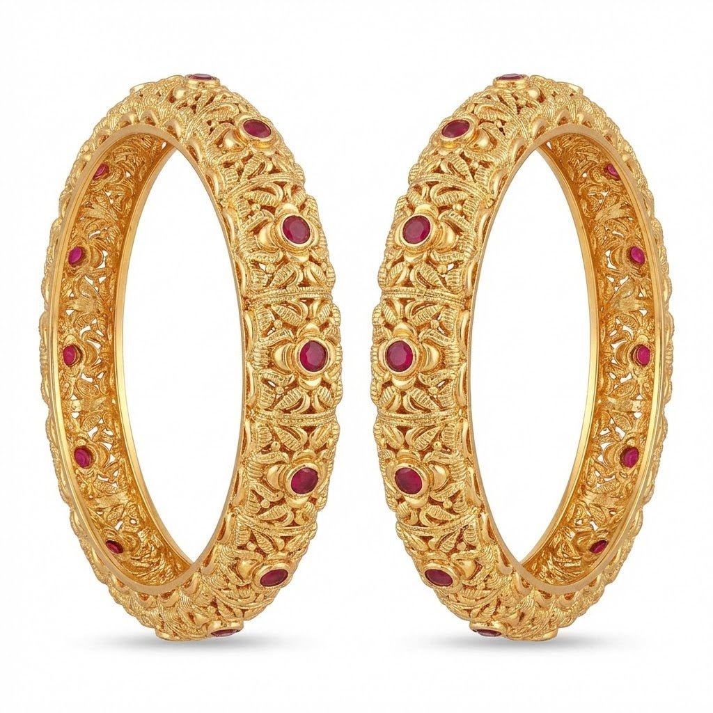 Gold Plated Openable Ruby Heritage Duo - Riwaaj