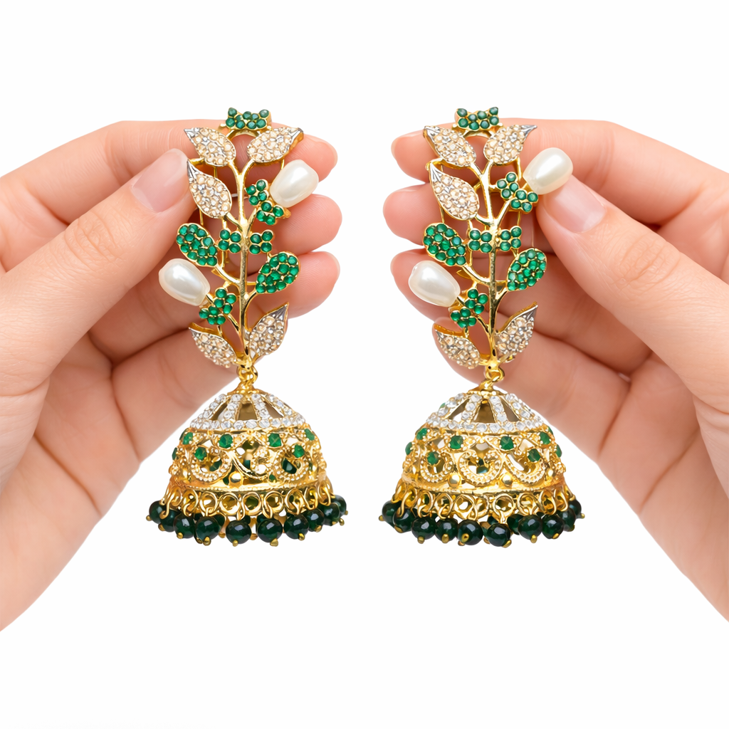22K Gold Zirconia Statement Stud Earrings | Handmade Ethnic Bridal Jewellery