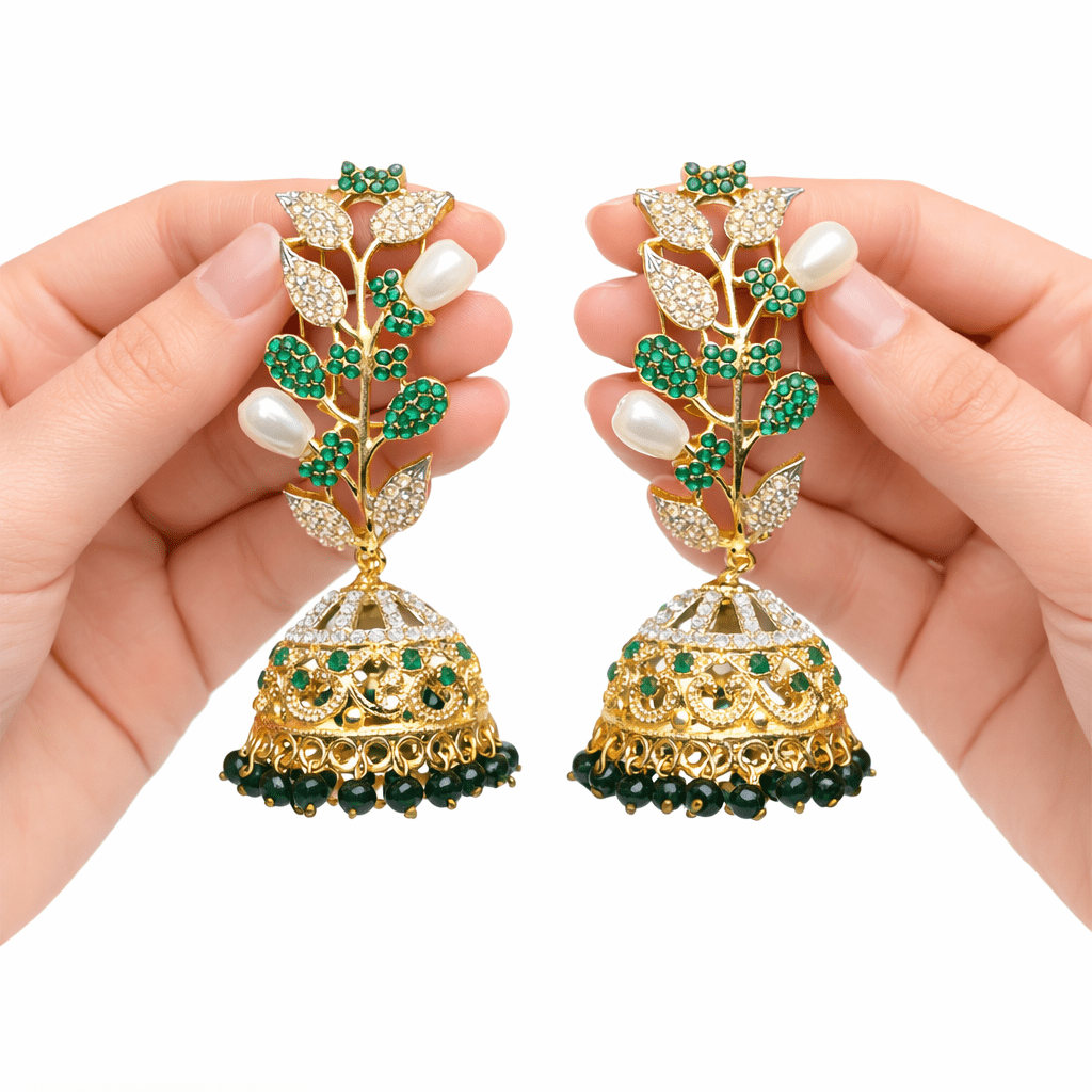 22K Gold Zirconia Statement Stud Earrings | Handmade Ethnic Bridal Jewellery - Riwaaj