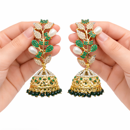 22K Gold Zirconia Statement Stud Earrings | Handmade Ethnic Bridal Jewellery