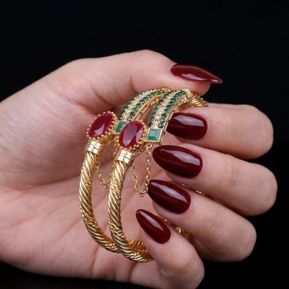 Tribal Solid Gold Polished Openable Bangles - Riwaaj