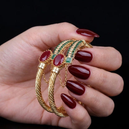 Tribal Solid Gold Polished Openable Bangles - Riwaaj