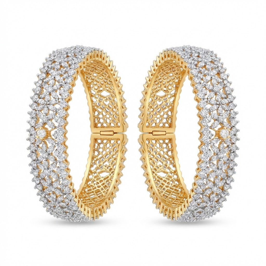 Silver Plated Openable Bangle Set - 2 Piece with Floral Lattice Design