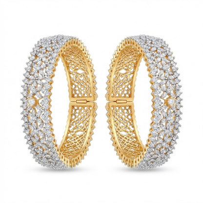 Silver Plated Openable Bangle Set - 2 Piece with Floral Lattice Design