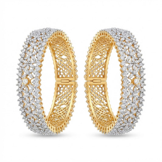 Silver Plated Openable Bangle Set - 2 Piece with Floral Lattice Design