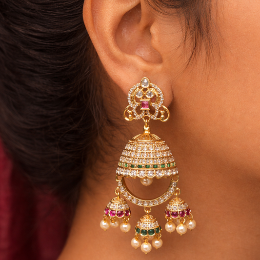 Zarina Jhumka Drop Earrings – Gold Kundan & Pearl