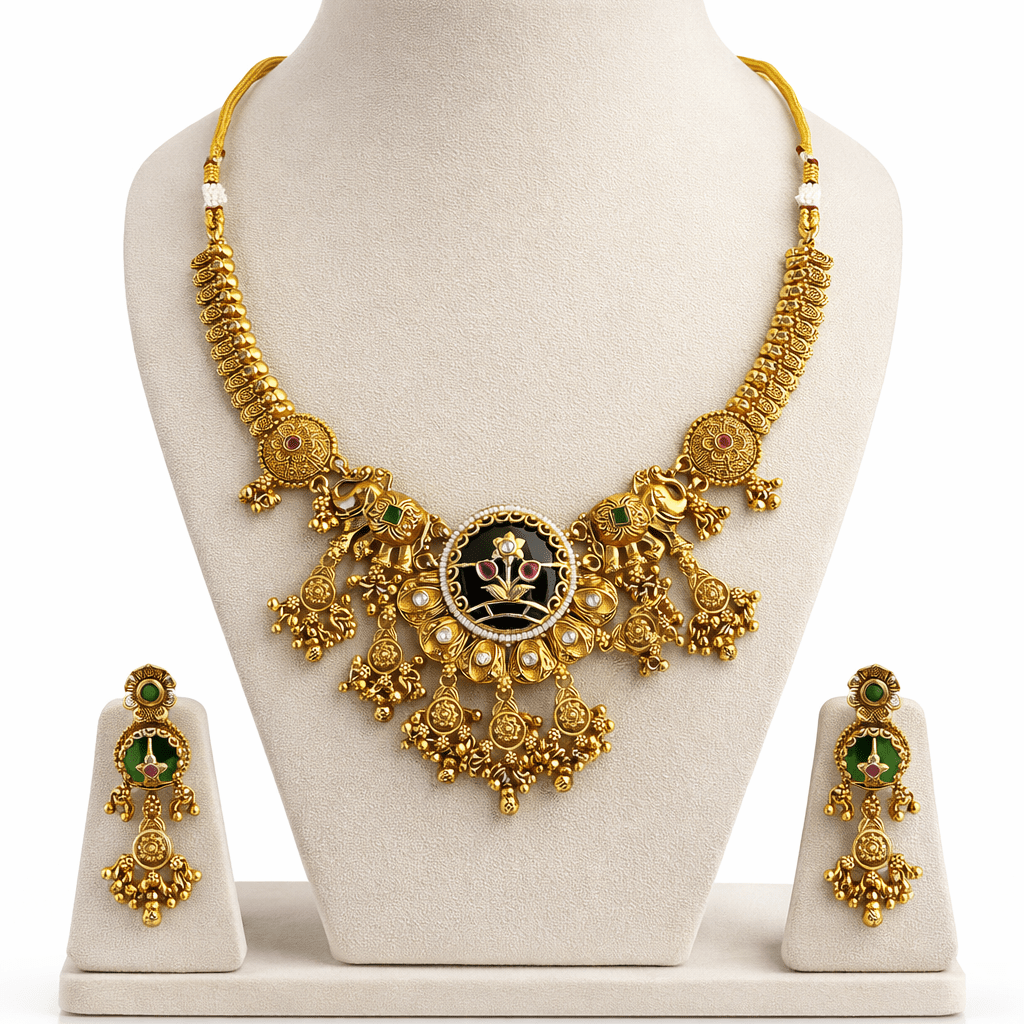 Mughal Garden Elephant Heritage Set - Hand - Carved Gold Plated - Riwaaj