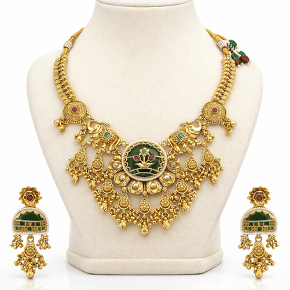 Divine Elephant Heritage Jewelry Set - Meenakari Antique Gold Plated - Riwaaj