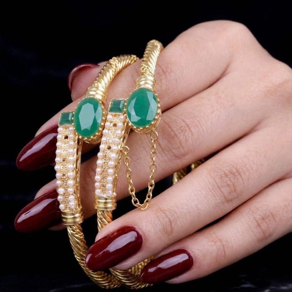 Tribal Solid Gold Polished Openable Bangles - Riwaaj