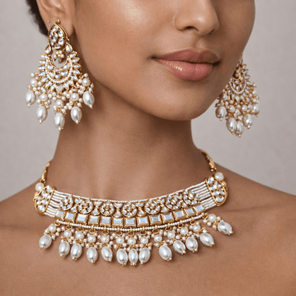 Mehtab Mirror - Work Kundan Jewelry Set - 4 Piece Gold Plated - Riwaaj