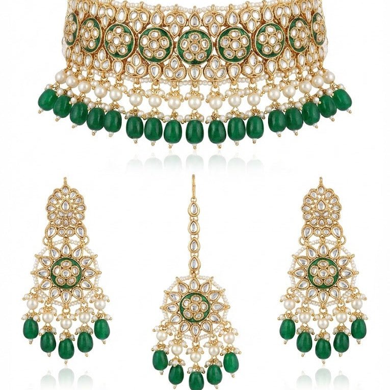 Riwayat Mirror - Work Kundan Jewelry Set - 4 Piece Gold Plated - Riwaaj