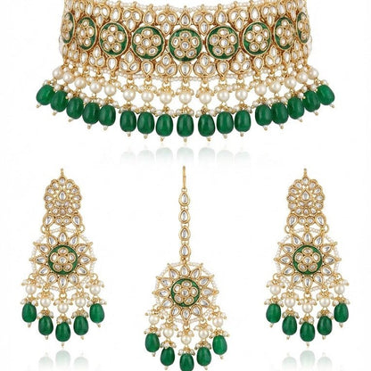 Riwayat Mirror - Work Kundan Jewelry Set - 4 Piece Gold Plated - Riwaaj