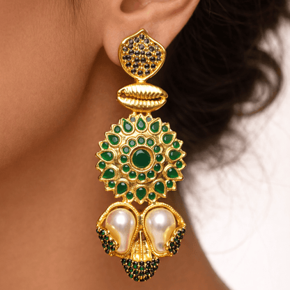 Sahiba Mandala Drop Earrings – 22K Gold Kundan with Pearl Drops - Riwaaj