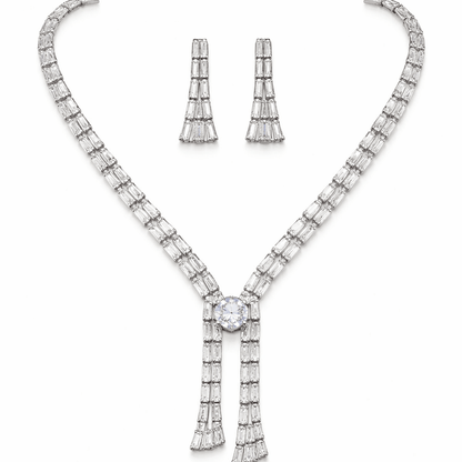 Crystal Baguette Fringe Jewelry Set - Contemporary Gold or Silver Plated - Riwaaj