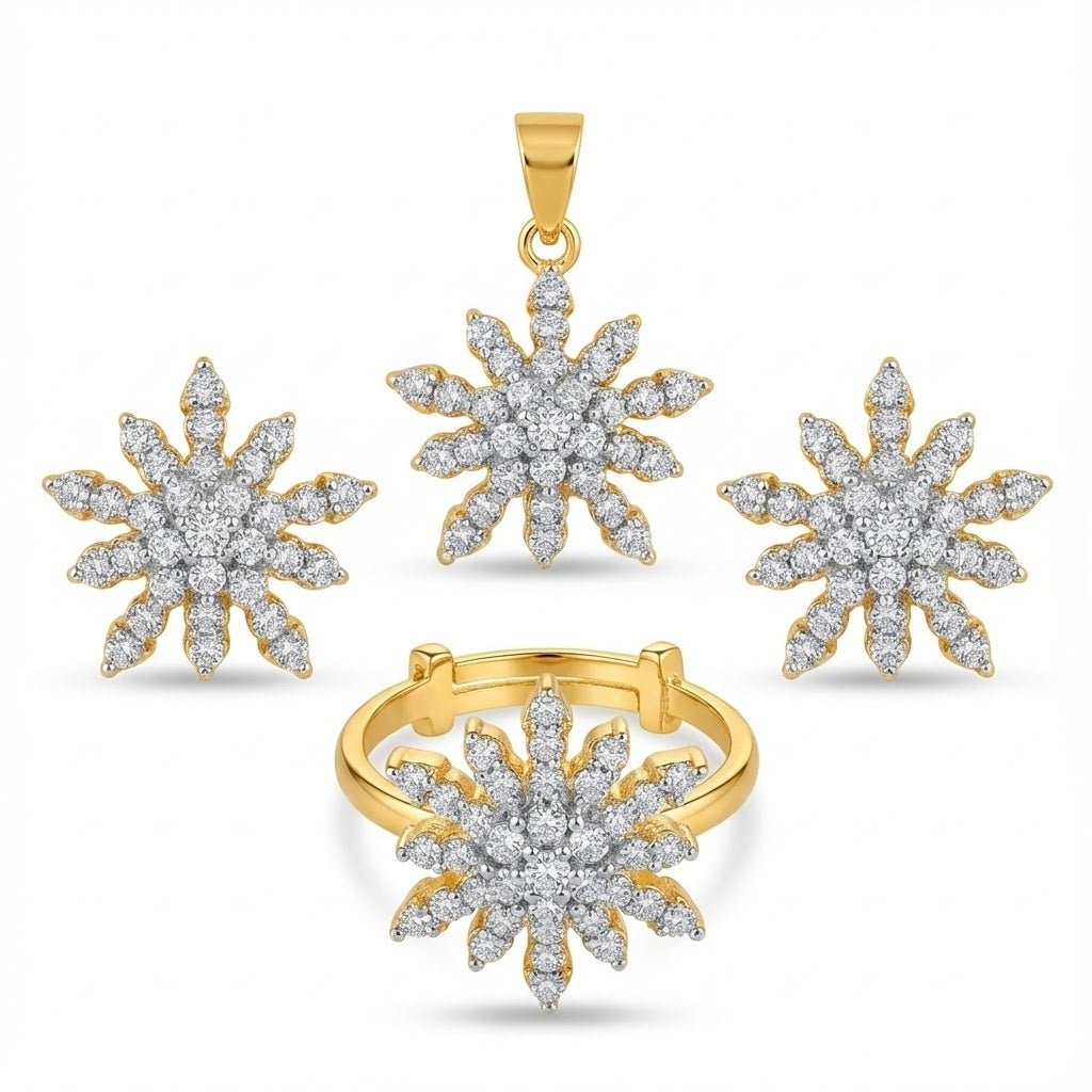 Sun Flower Gold Plated Locket Set - Riwaaj