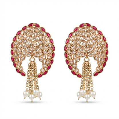 Gold Plated Statement Tassel Earrings with Pearls & Marquise Stones