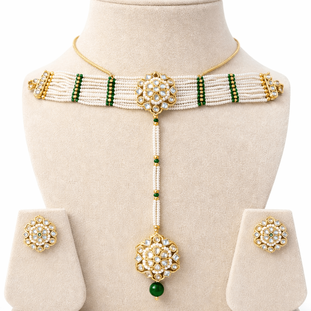 Layered Pearl Choker Set - Gold Plated Kundan Jewelry - Riwaaj