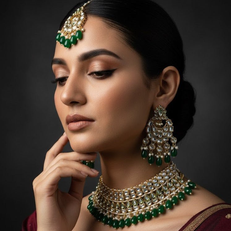 Heritage Kundan Jewelry Set - 4 Piece Gold Plated - Riwaaj