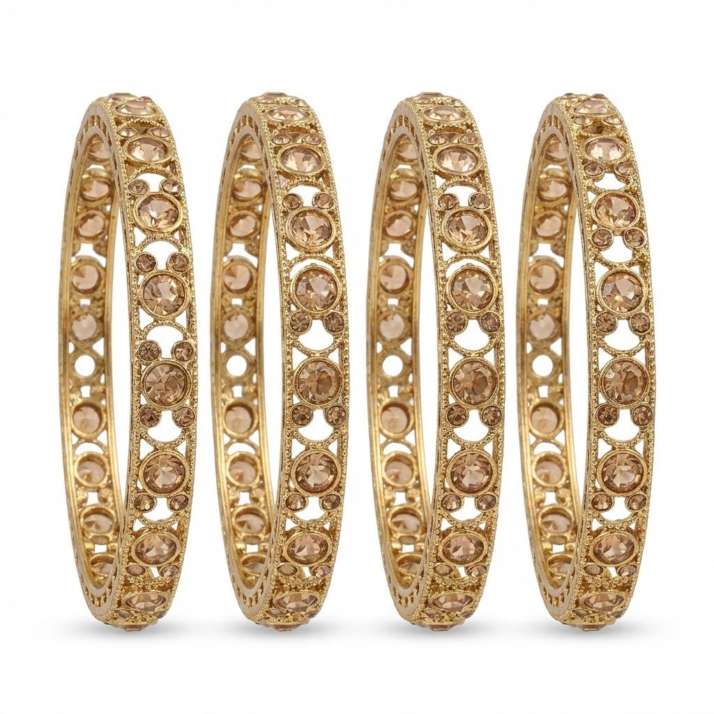 Antique Gold Plated Bangle Set - 4 Piece Vintage Style - Riwaaj