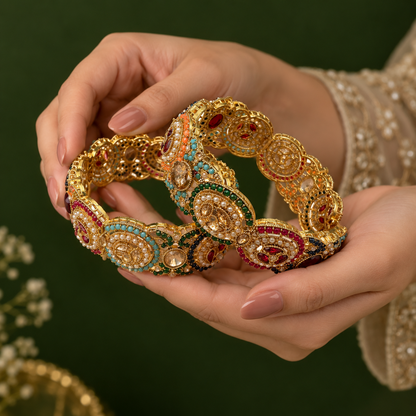 Rang Mahal Multicolour Medallion Bangles (Pair)