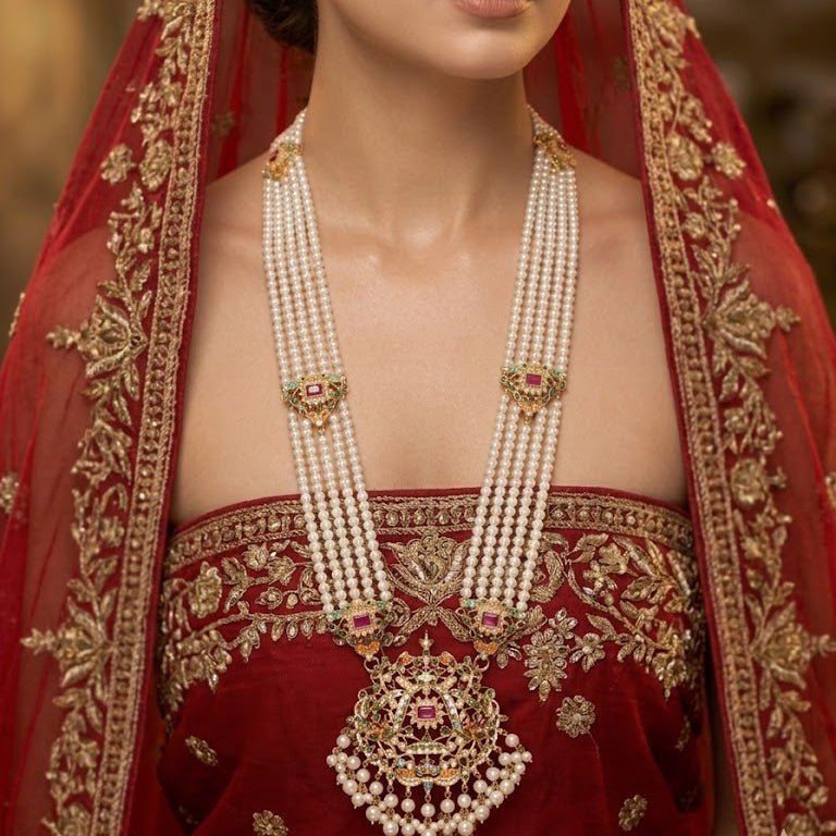 Maharani Multi - Strand Pearl & Gem Haar | Indian Necklace - Riwaaj