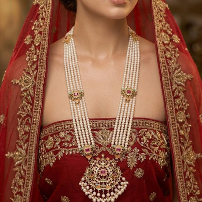 Maharani Multi - Strand Pearl & Gem Haar | Indian Necklace - Riwaaj