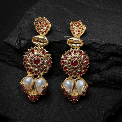 Sahiba Mandala Drop Earrings – 22K Gold Kundan with Pearl Drops - Riwaaj