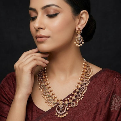 Antique Gold - Plated Pearl Necklace Set - Riwaaj