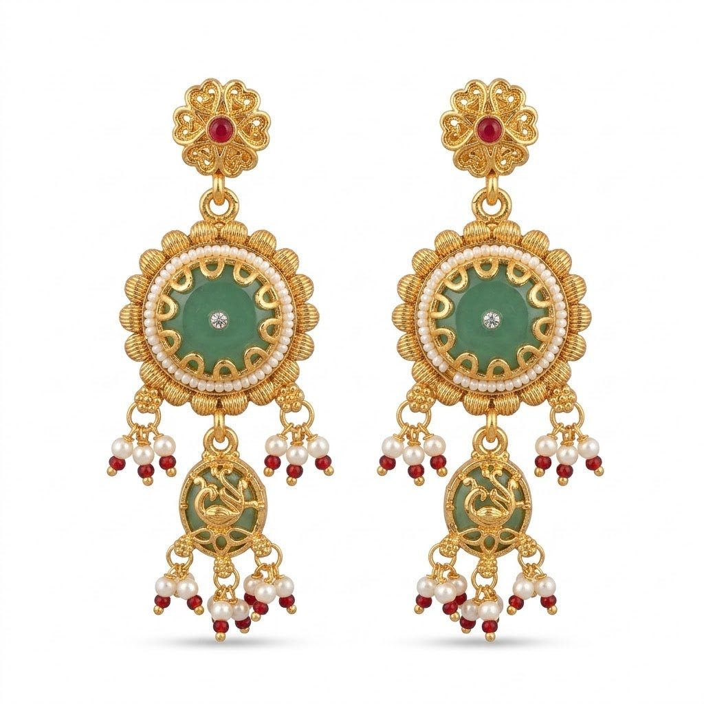 Royal Veridian Collar & Drop Earring Set - Riwaaj