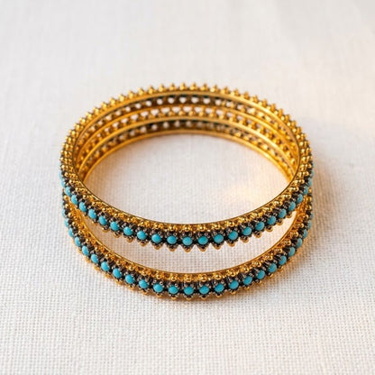 22K Gold Plated Prism Bangle Set – Handcrafted Gemstone Pair - Riwaaj