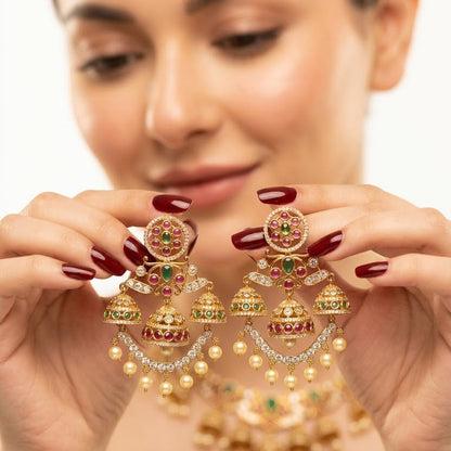 Opulent 'Heirloom' Ruby Cluster Chandelier Jhumkas