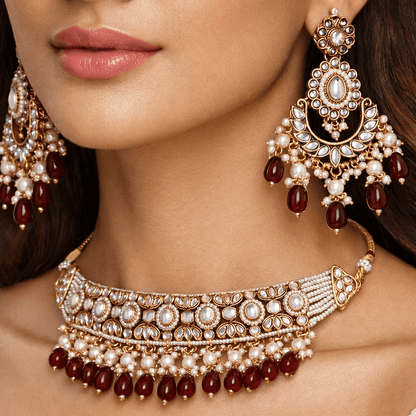 Radiant Mirror - Work Kundan Jewelry Set - 4 Piece Gold Plated - Riwaaj