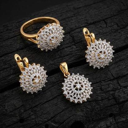 Halo Starburst Jewelry Set - 3 Piece Gold Silver Plated with Zirconia